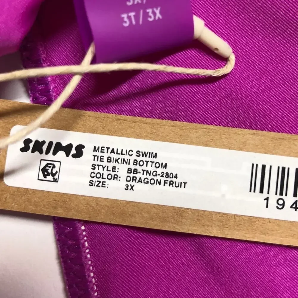 SKIMS Metallic Swim Skimpy Tie Bikini Bottom Dragon Fruit NWT Size 3X